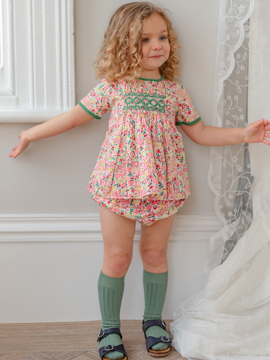 Odette 2-Piece Smocked Top and Bloomers Set, Colourful Newnham – view 3
