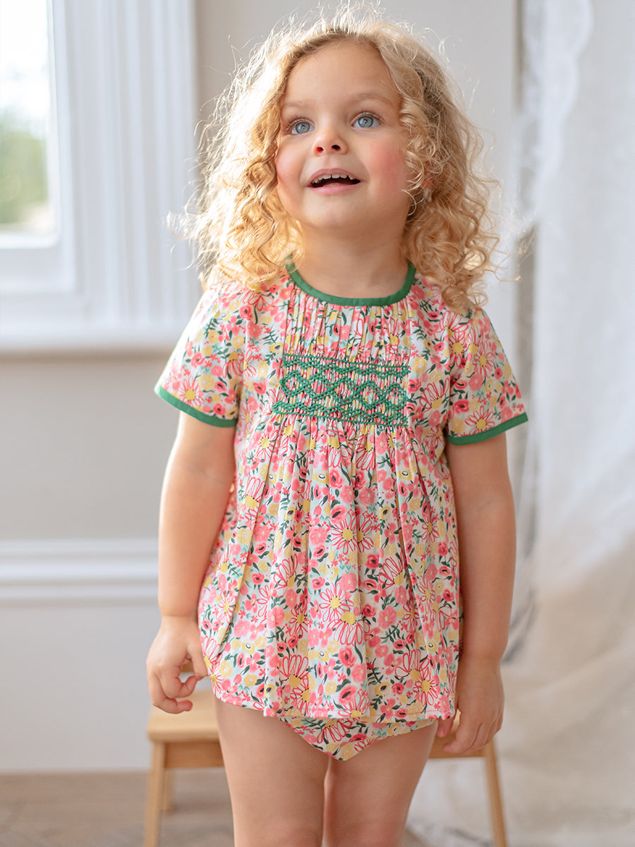 Odette 2-Piece Smocked Top and Bloomers Set, Colourful Newnham – view 4