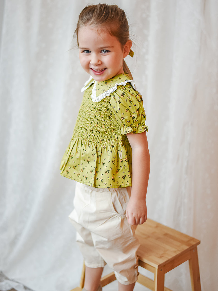 Cecile Smocked Floral Blouse, Green Fields – view 6