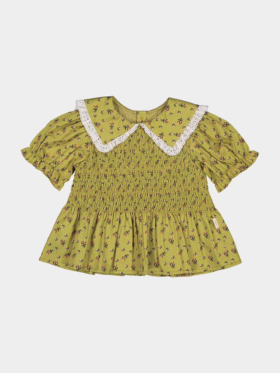 Cecile Smocked Floral Blouse, Green Fields – view 2