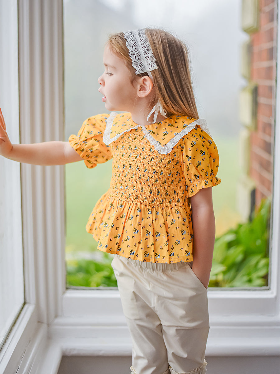 Cecile Smocked Floral Blouse, Yellow Fields – view 4