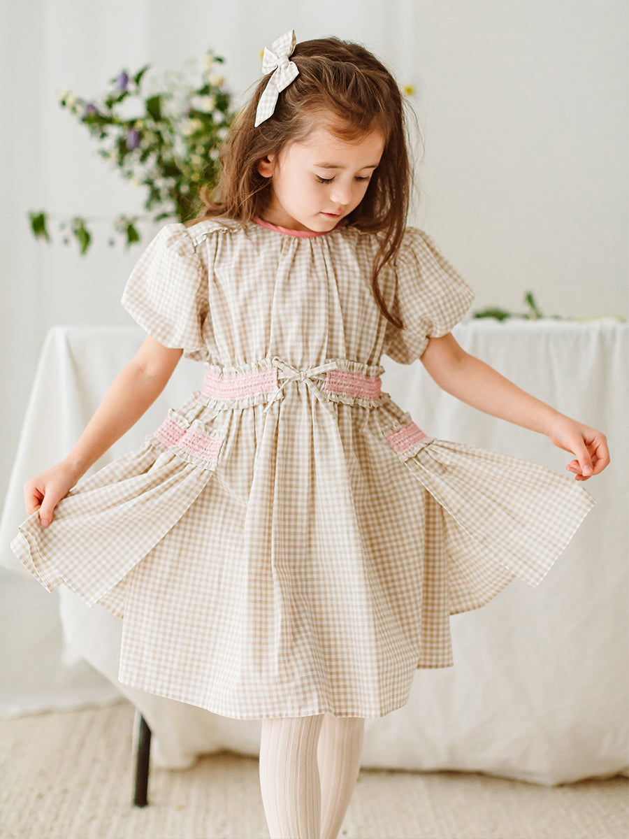 Leilani Smocked Dress, Mocca Check – Happyology