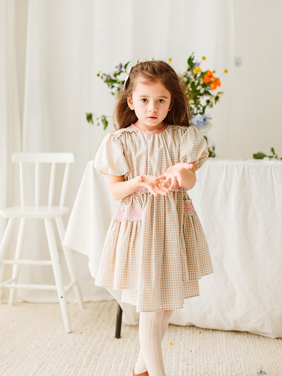 Leilani Smocked Dress, Mocca Check – view 3