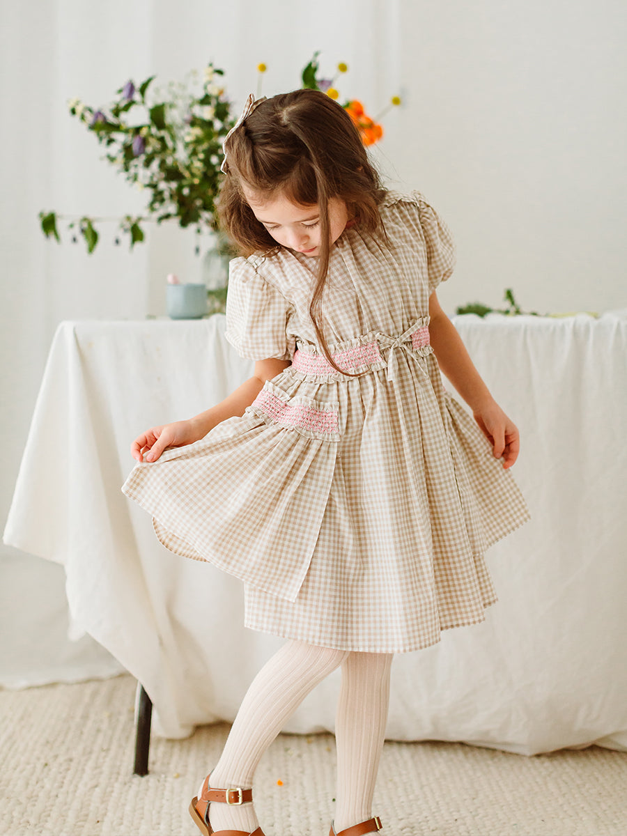 Leilani Smocked Dress, Mocca Check – view 4
