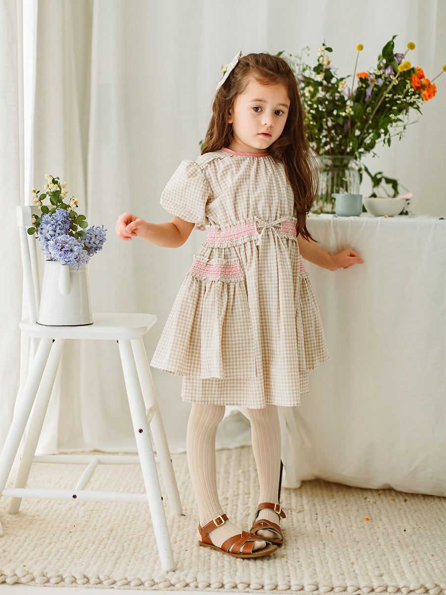 Leilani Smocked Dress, Mocca Check – view 5