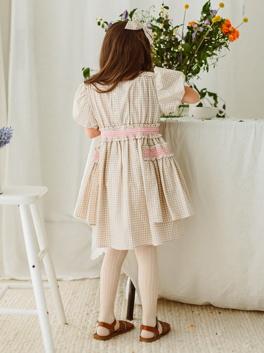 Leilani Smocked Dress, Mocca Check – view 6