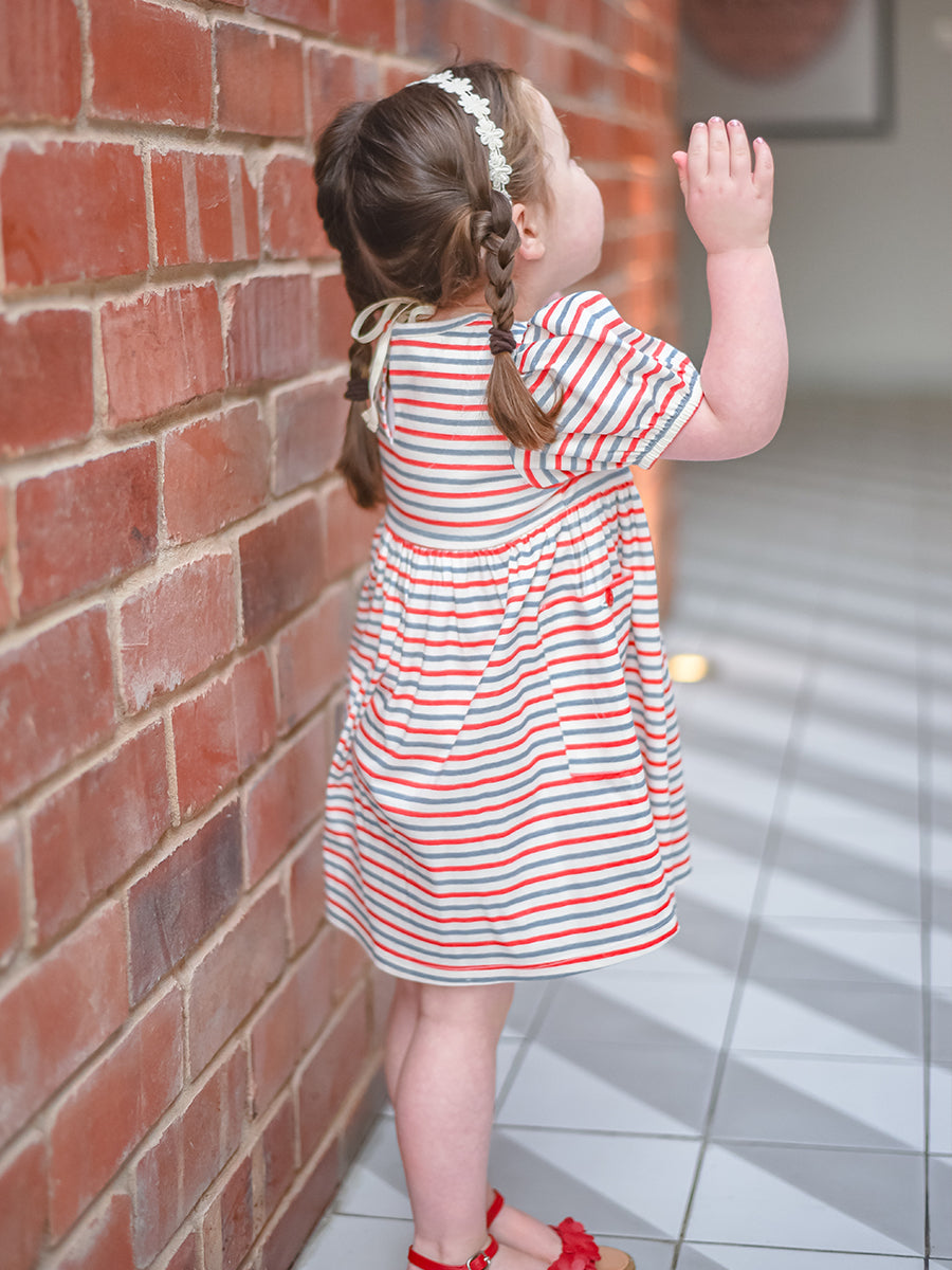 Phoebe Cotton Jersey Dress,Red Stripes – view 6
