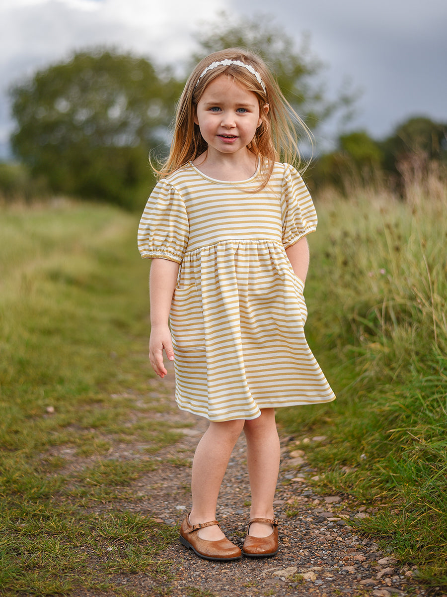 Phoebe Cotton Jersey Dress,Yellow Stripes – view 3
