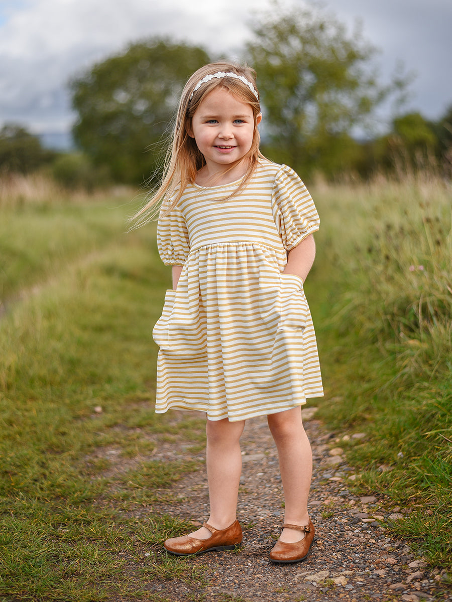 Phoebe Cotton Jersey Dress,Yellow Stripes – view 4