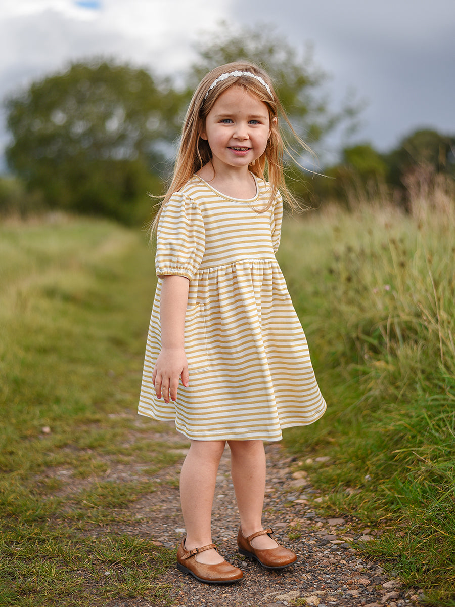 Phoebe Cotton Jersey Dress,Yellow Stripes – view 6