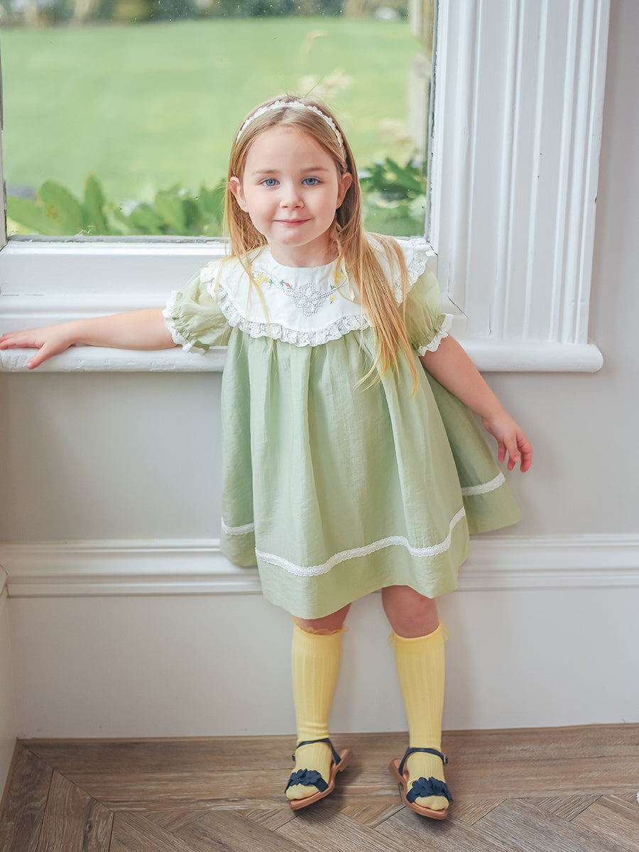 Livana Embroidered Dress,Baby Green – Happyology