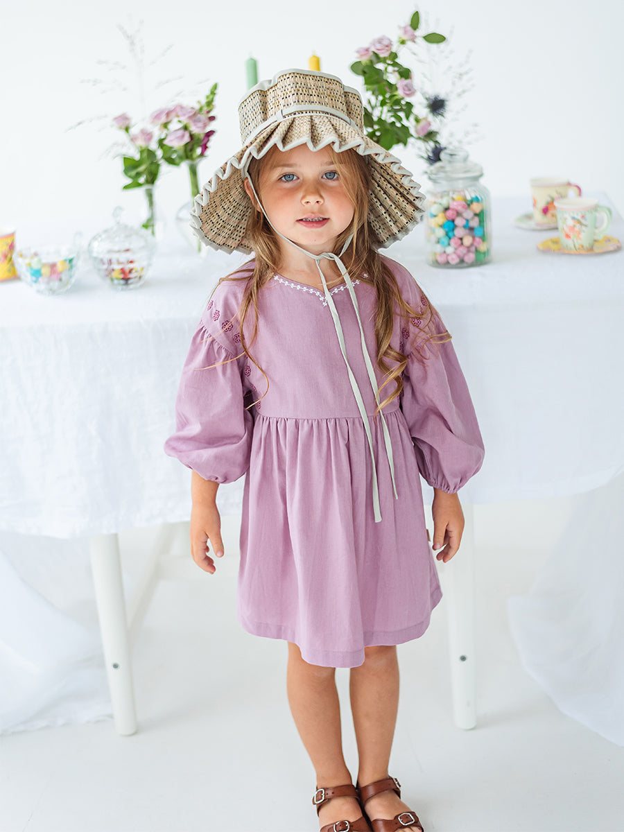 Myrtle Embroidery Dress, Mauve – Happyology