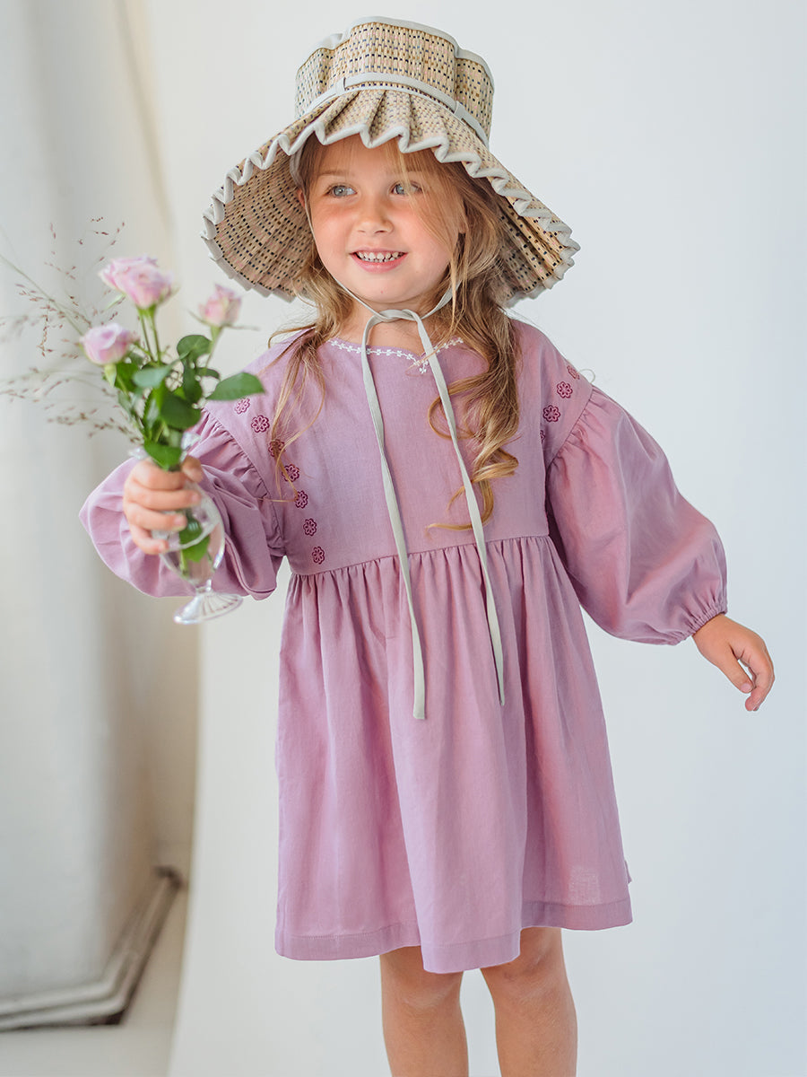 Myrtle Embroidery Dress, Mauve – view 3