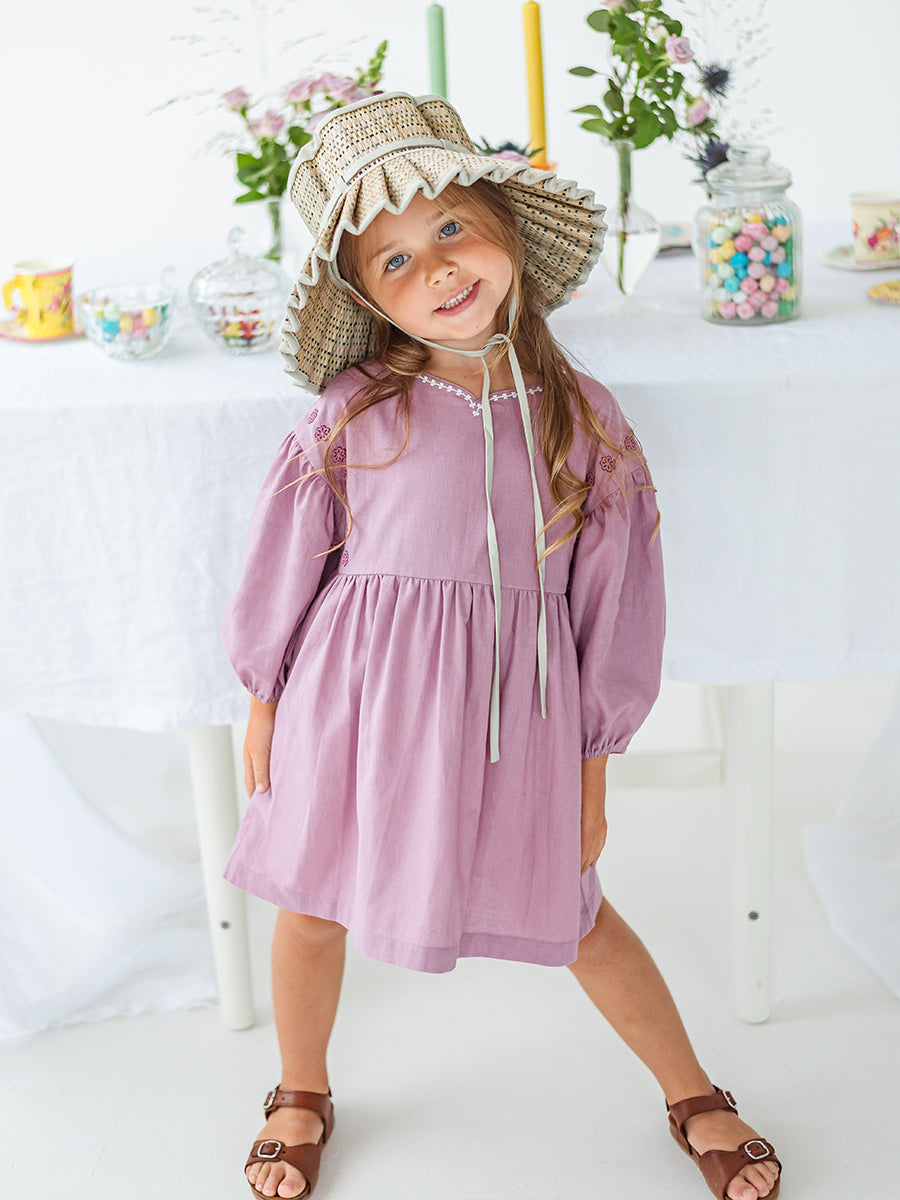 Myrtle Embroidery Dress, Mauve – view 4