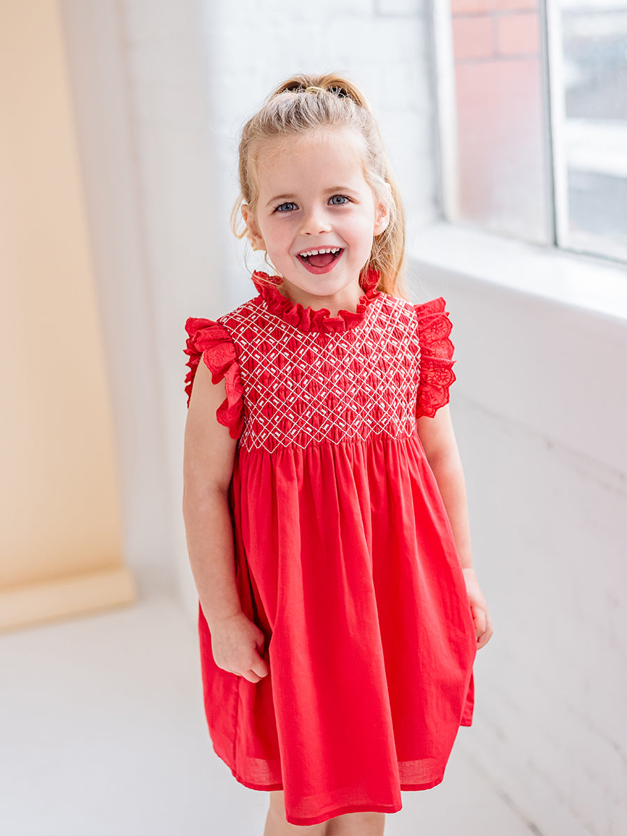 Laureola Smocking Dress, Princess Red – view 3