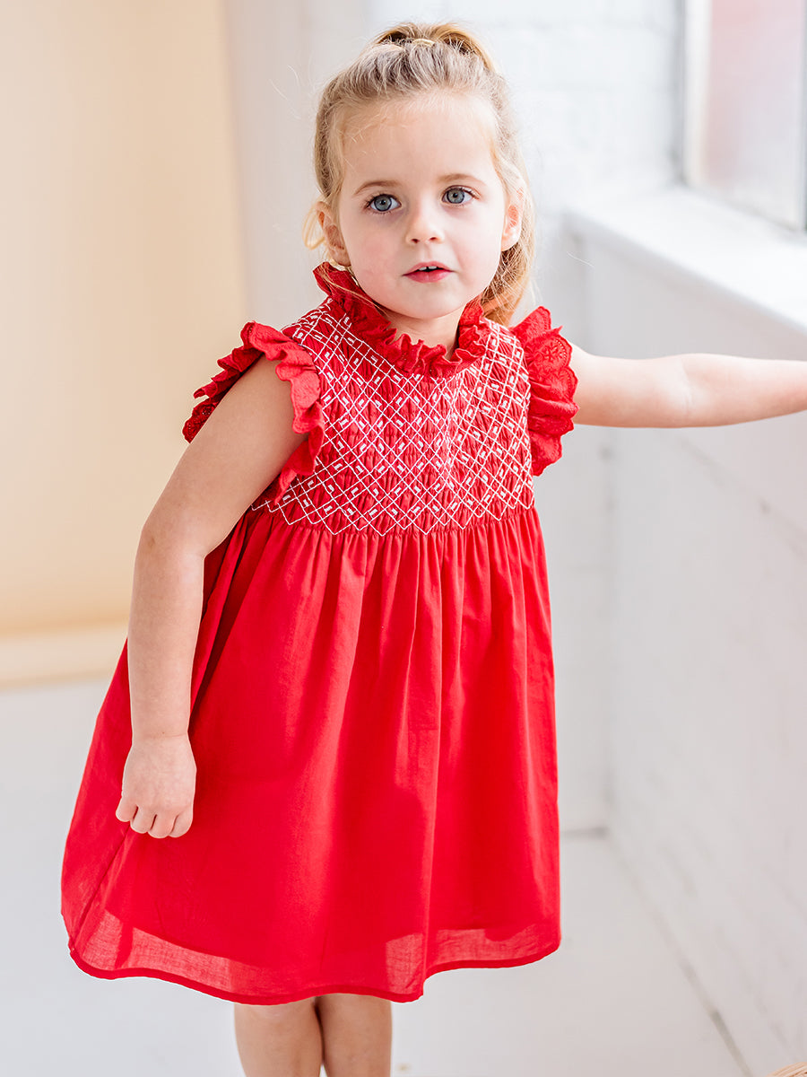 Laureola Smocking Dress, Princess Red – view 4