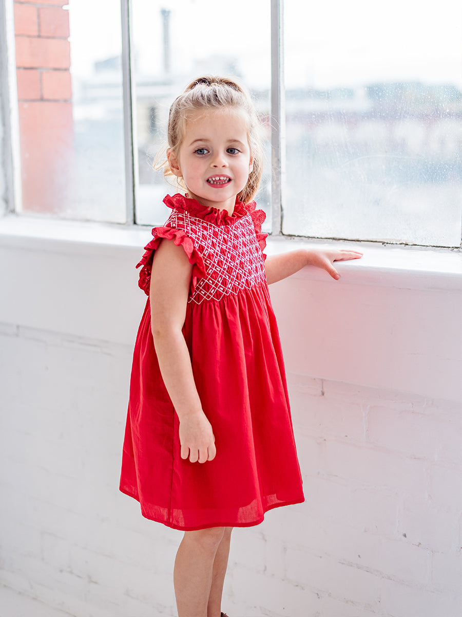 Laureola Smocking Dress, Princess Red – view 6