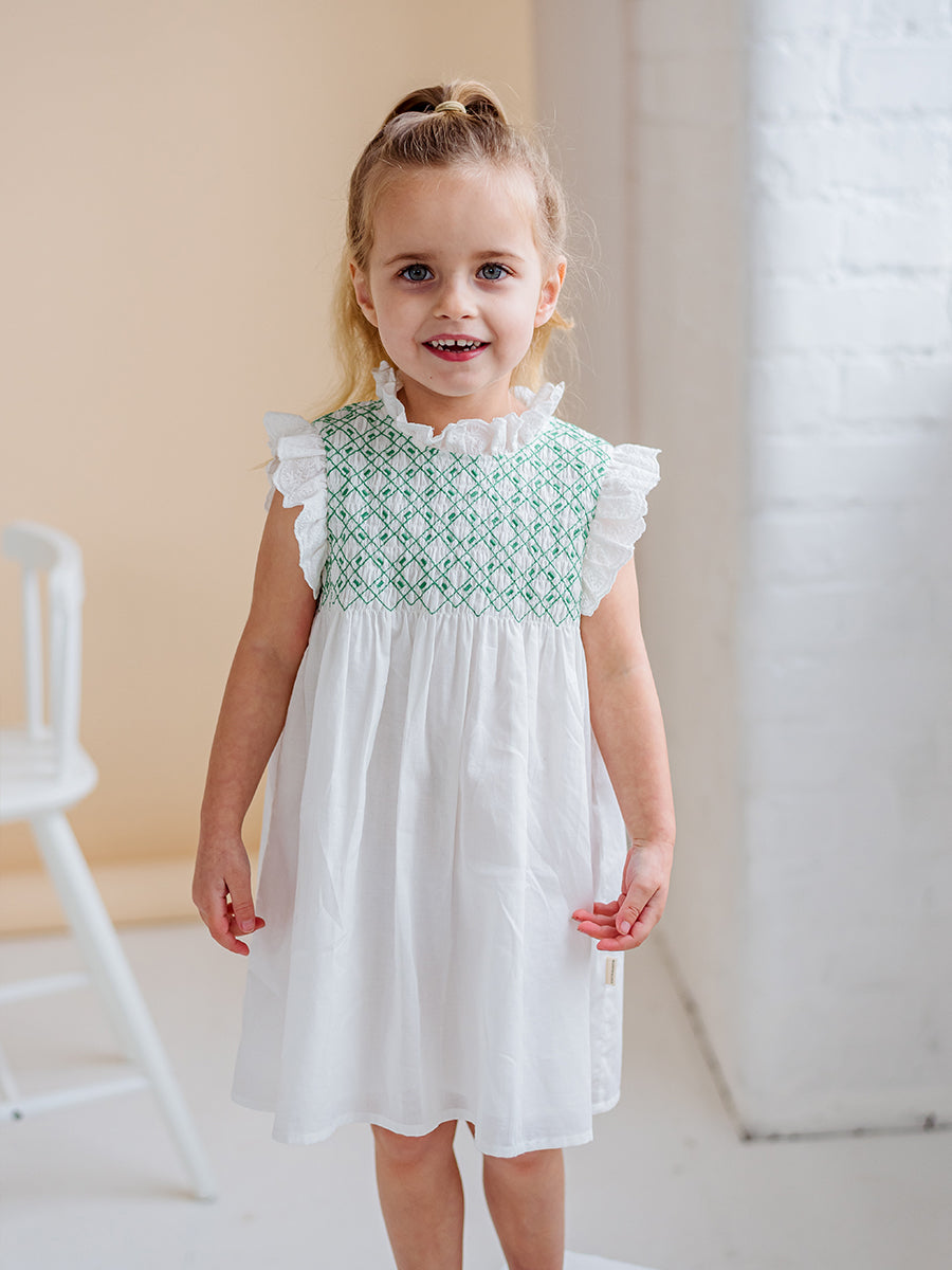 Laureola Smocking Dress, Ivory White – view 3