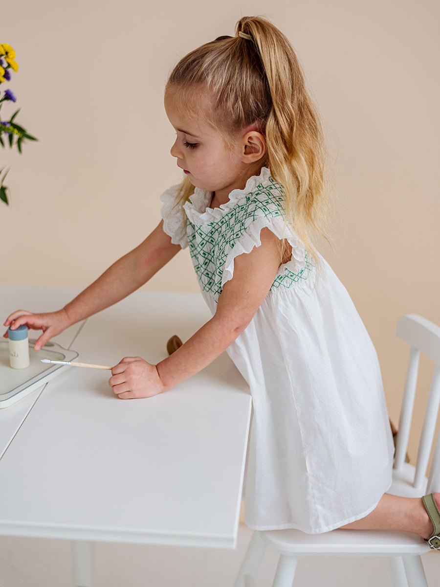 Laureola Smocking Dress, Ivory White – view 4