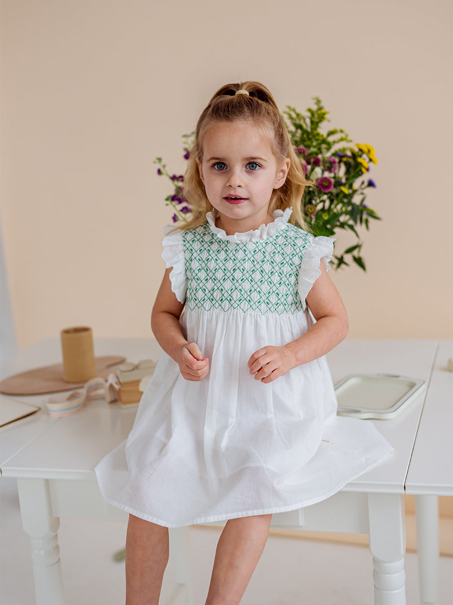 Laureola Smocking Dress, Ivory White – view 5