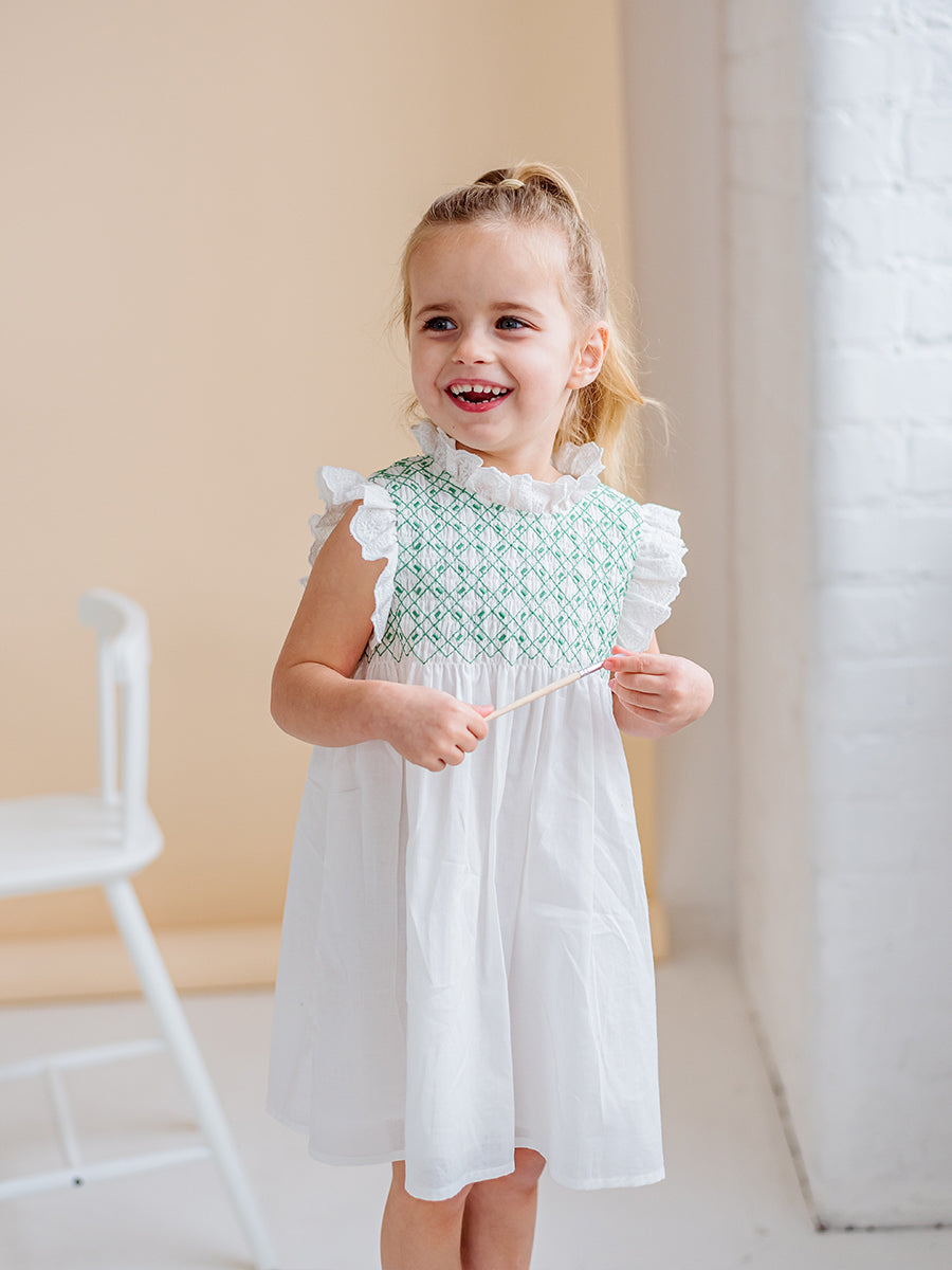 Laureola Smocking Dress, Ivory White – view 6