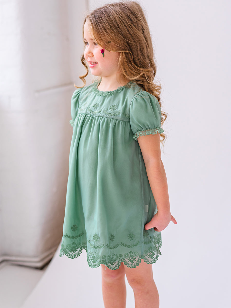 Cinderella Broiderie Anglaise Dress, Pine Green – view 3