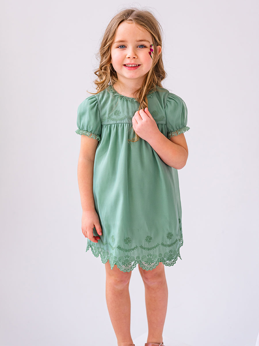 Cinderella Broiderie Anglaise Dress, Pine Green – view 4