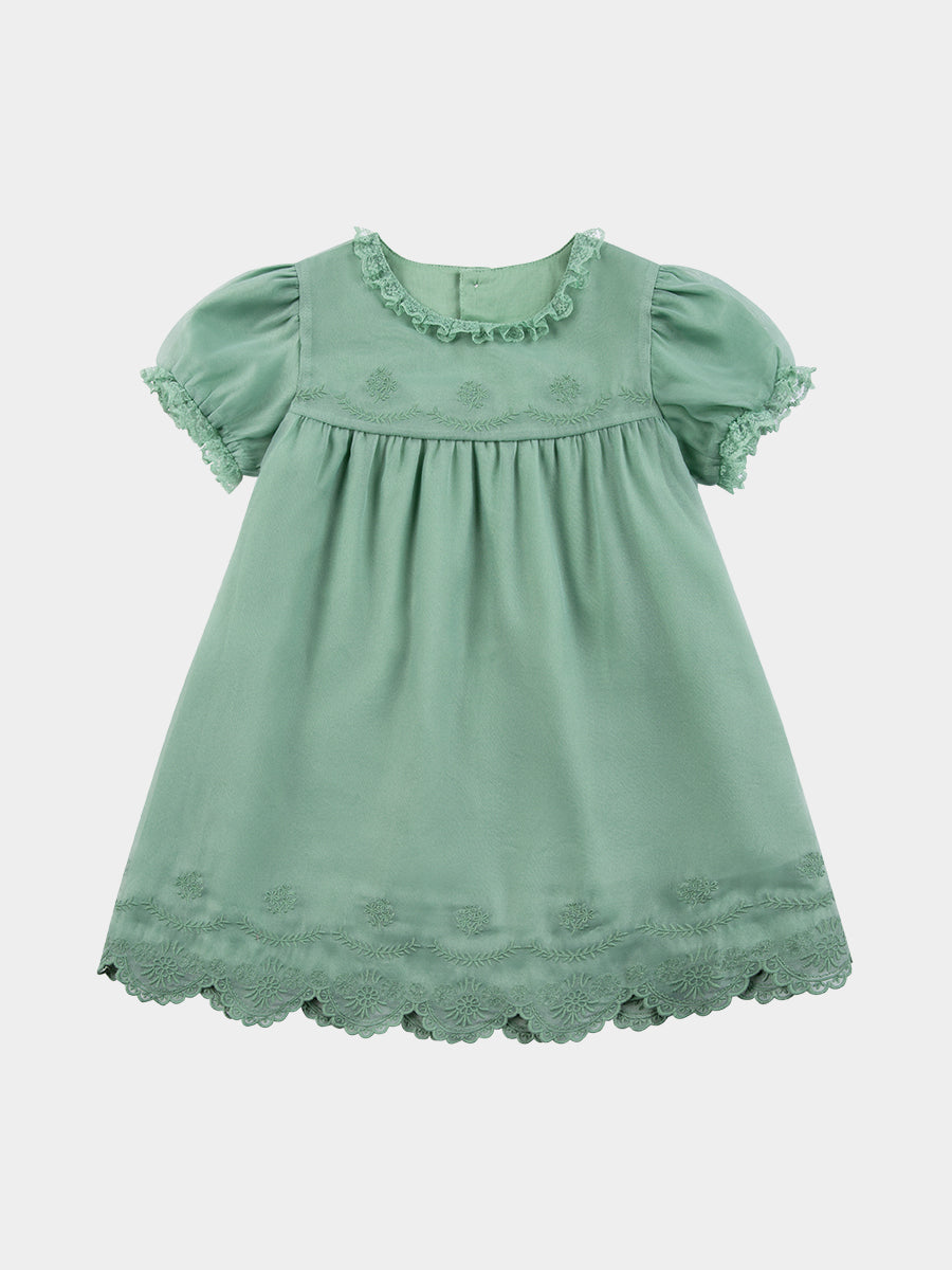 Cinderella Broiderie Anglaise Dress, Pine Green – view 2