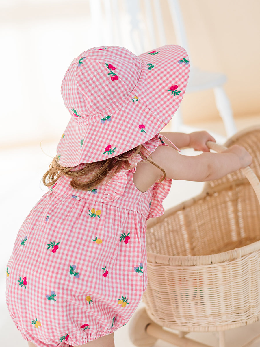 Alstonia Fruit Embroidery Sunhat, Pink Check – view 3