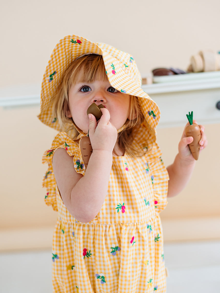 Alstonia Fruit Embroidery Sunhat, Yellow Check – view 3