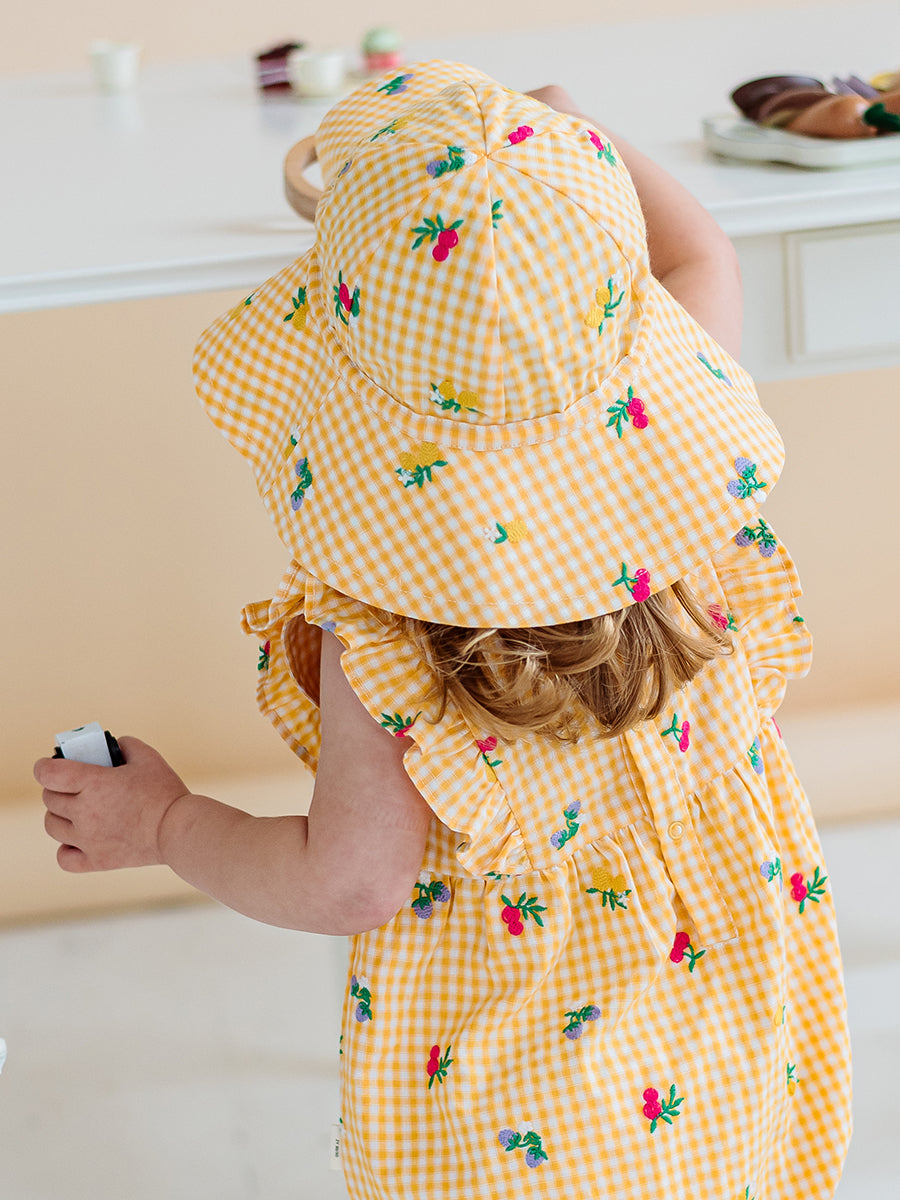 Alstonia Fruit Embroidery Sunhat, Yellow Check – view 4