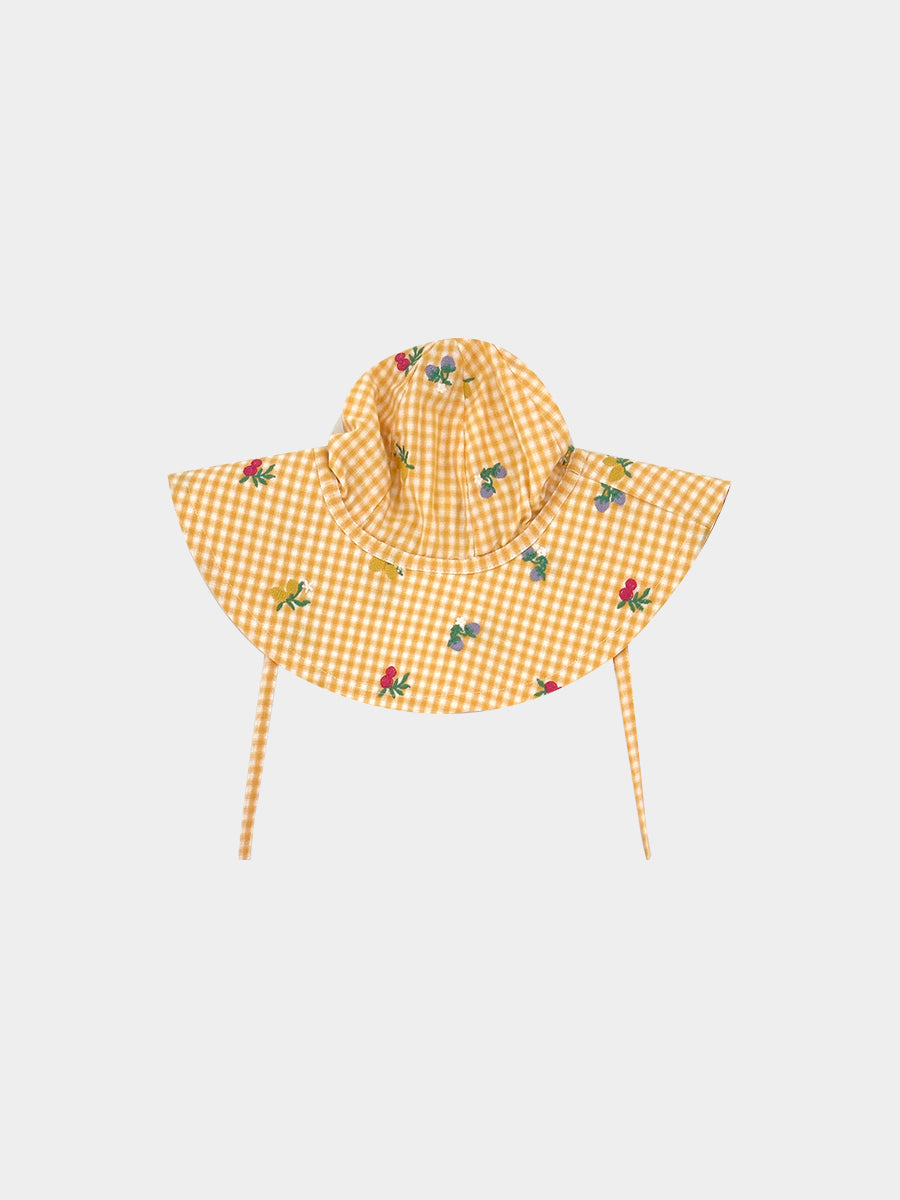 Alstonia Fruit Embroidery Sunhat, Yellow Check – view 2