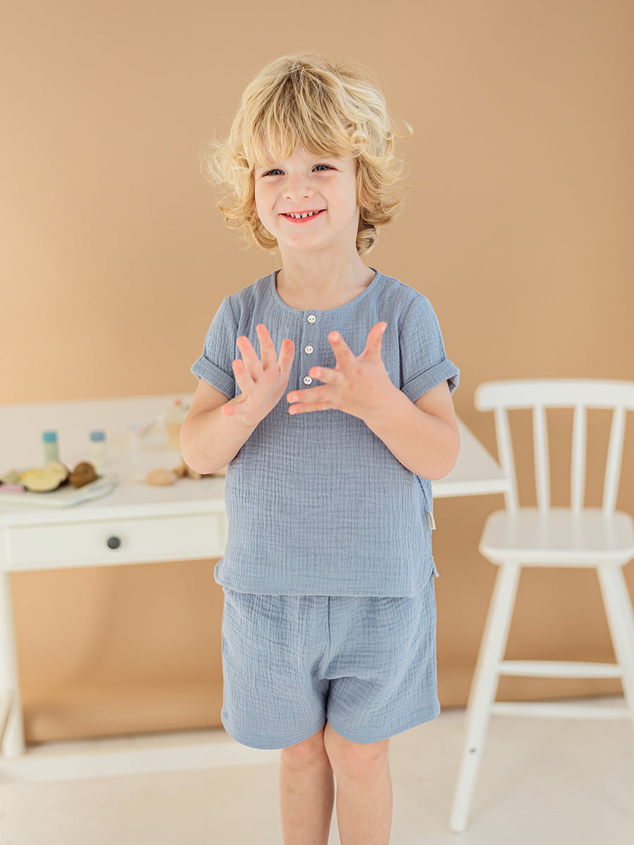 Miller Shirt & Shorts Set, Dusty Blue – Happyology
