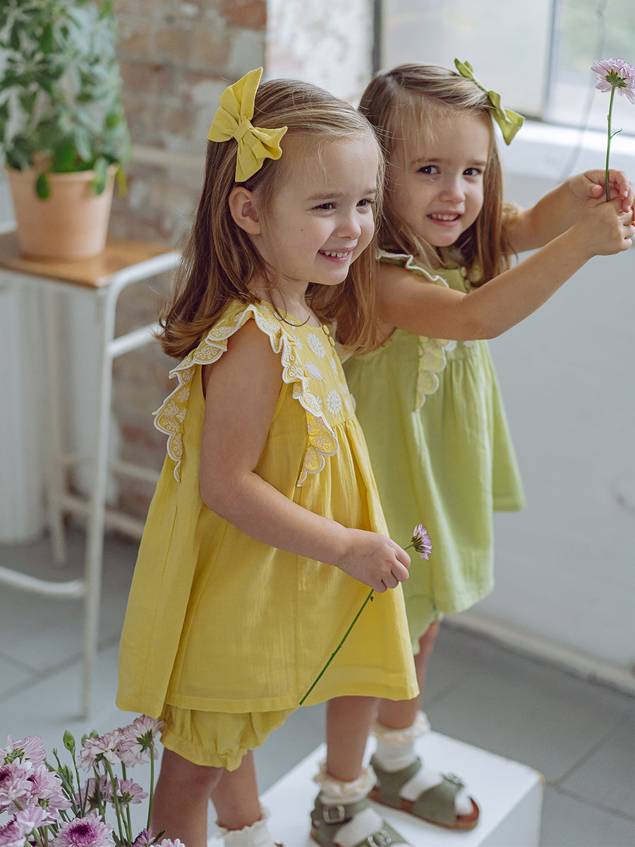 Uffizi Embroidery Dress & Bloomers Set, Lemon Yellow – Happyology
