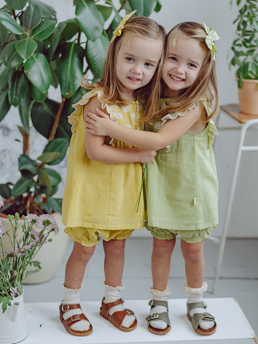 Uffizi Embroidery Dress & Bloomers Set, Lemon Yellow – view 3