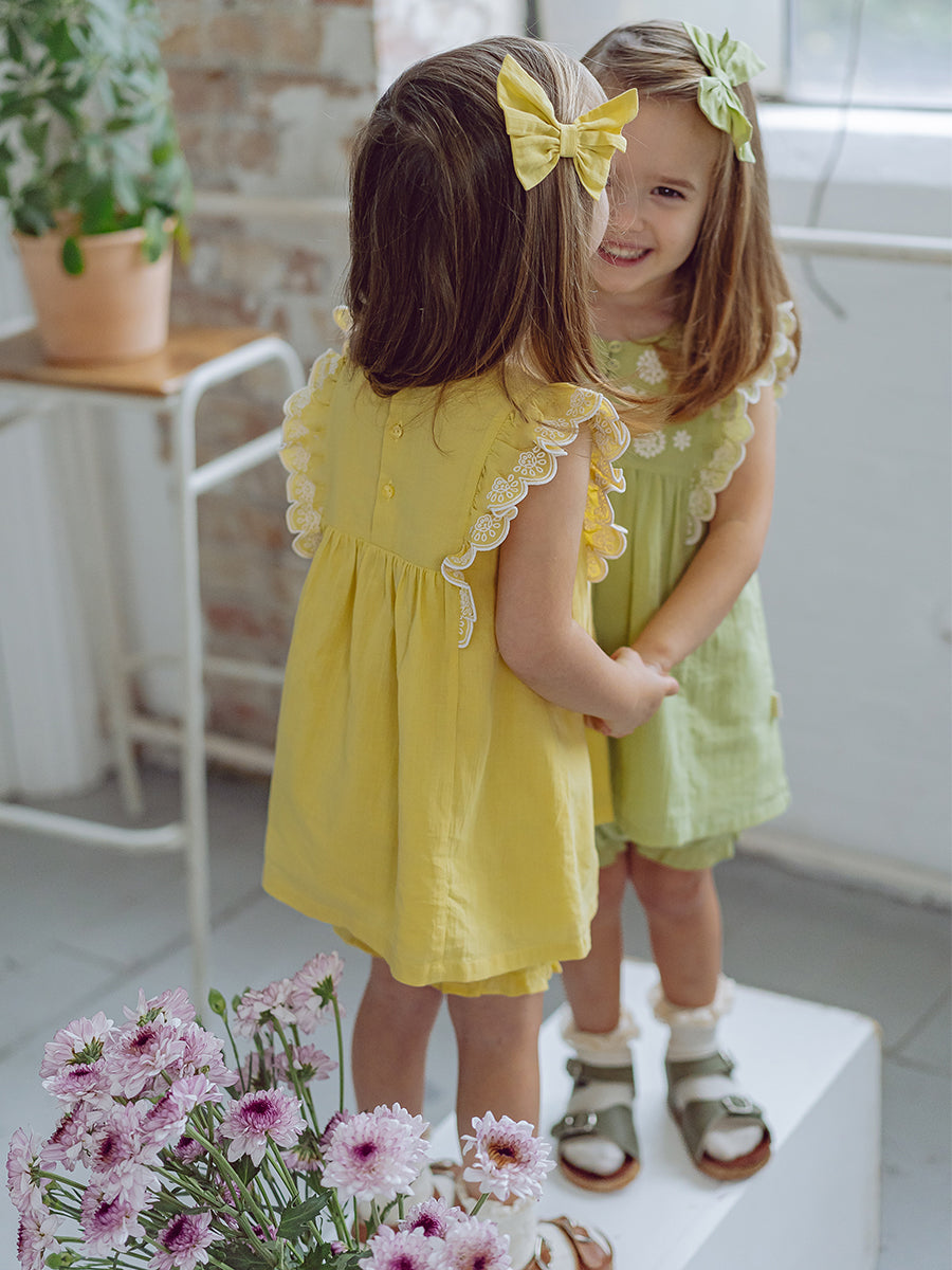 Uffizi Embroidery Dress & Bloomers Set, Lemon Yellow – view 6