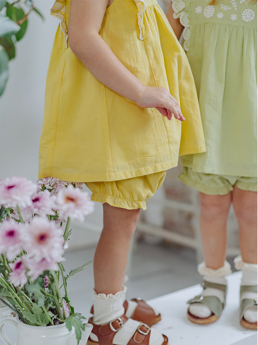 Uffizi Embroidery Dress & Bloomers Set, Lemon Yellow – view 7