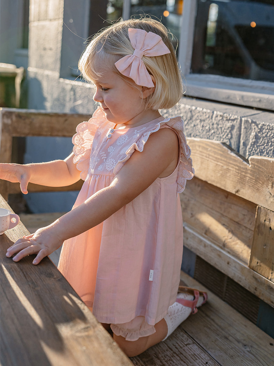 Uffizi Embroidery Dress & Bloomers Set, Pearl Pink – view 3