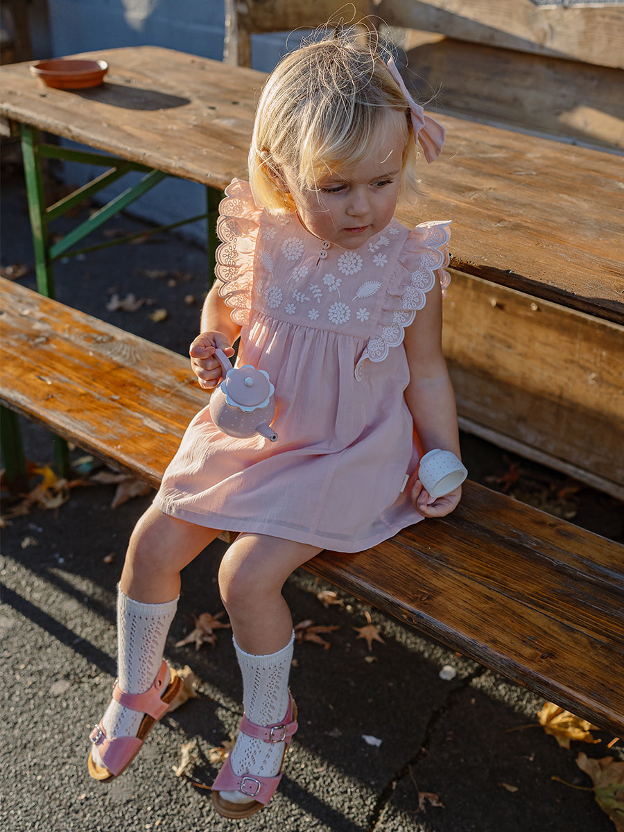 Uffizi Embroidery Dress & Bloomers Set, Pearl Pink – view 4