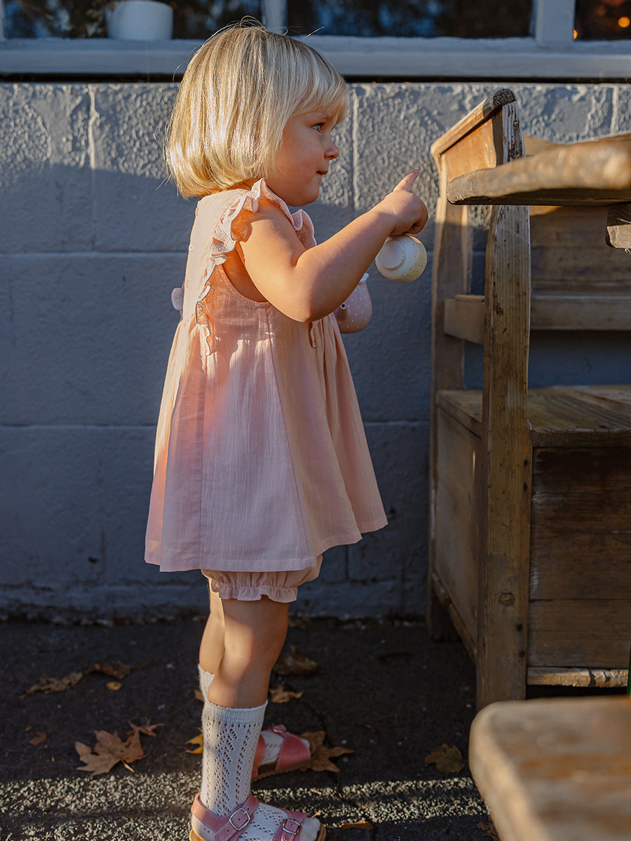 Uffizi Embroidery Dress & Bloomers Set, Pearl Pink – view 5
