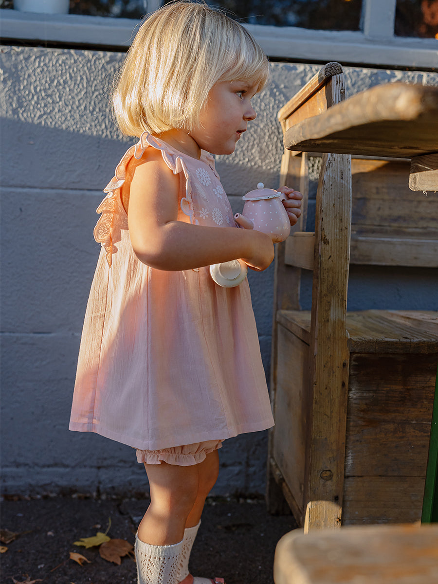 Uffizi Embroidery Dress & Bloomers Set, Pearl Pink – view 7