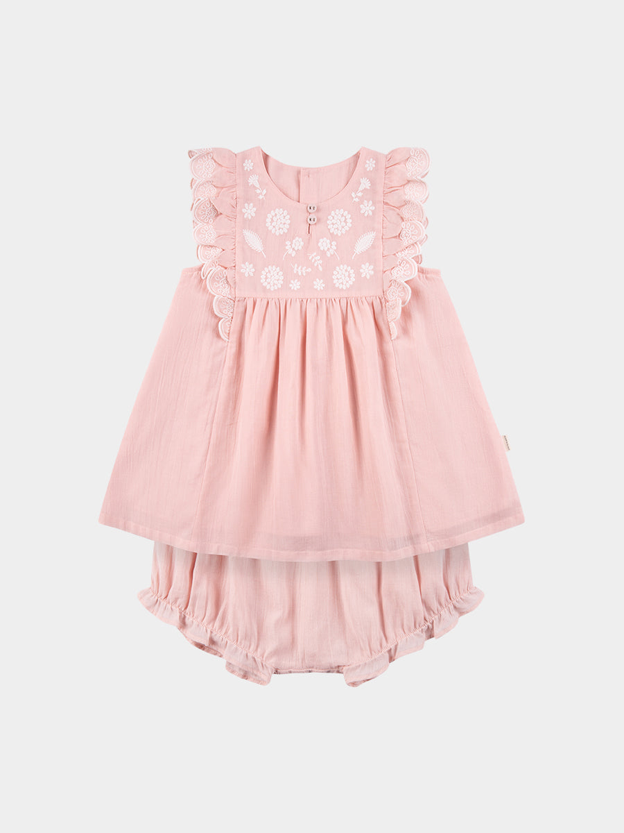 Uffizi Embroidery Dress & Bloomers Set, Pearl Pink – view 2