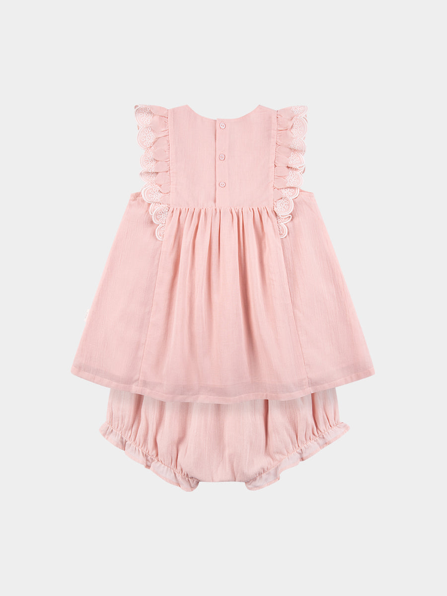 Uffizi Embroidery Dress & Bloomers Set, Pearl Pink – view 8