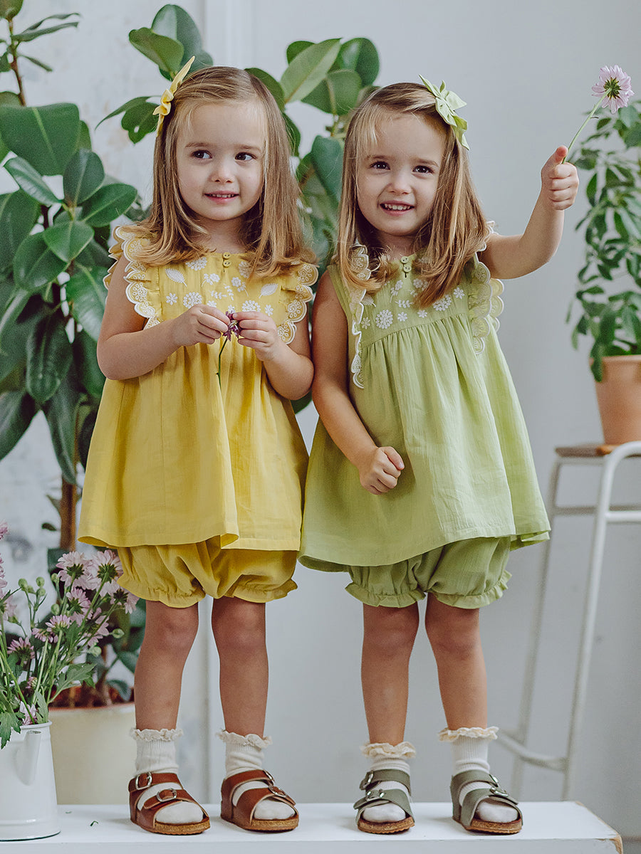 Uffizi Embroidery Dress & Bloomers Set, Apple Green – Happyology