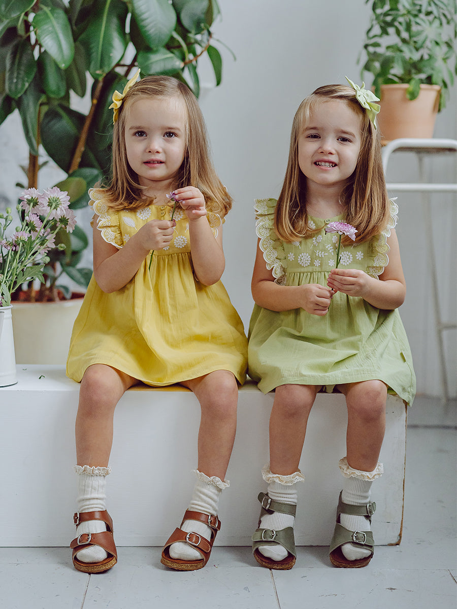 Uffizi Embroidery Dress & Bloomers Set, Apple Green – view 4