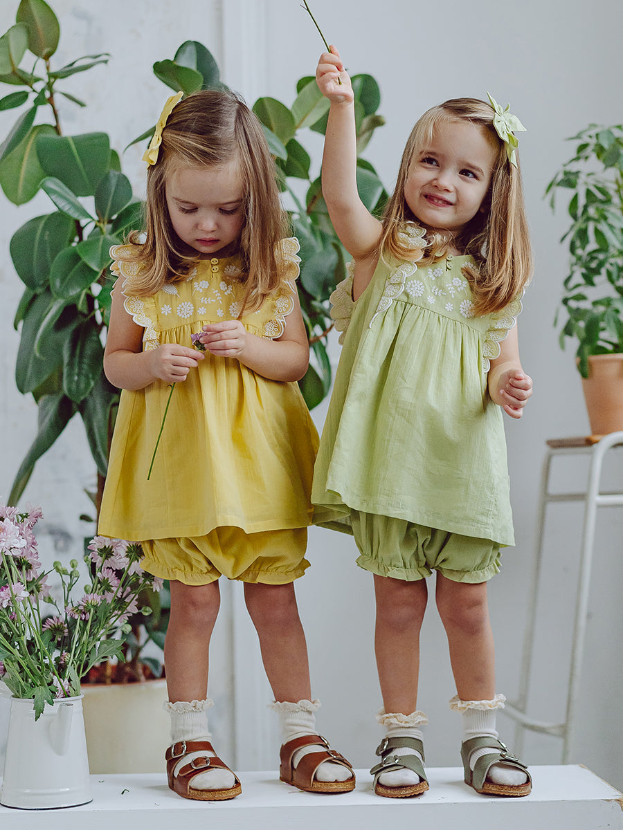 Uffizi Embroidery Dress & Bloomers Set, Apple Green – view 5