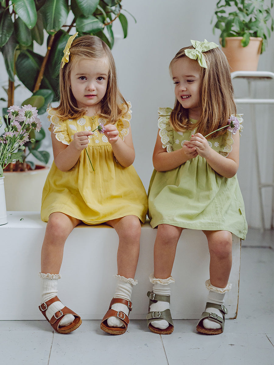 Uffizi Embroidery Dress & Bloomers Set, Apple Green – view 6
