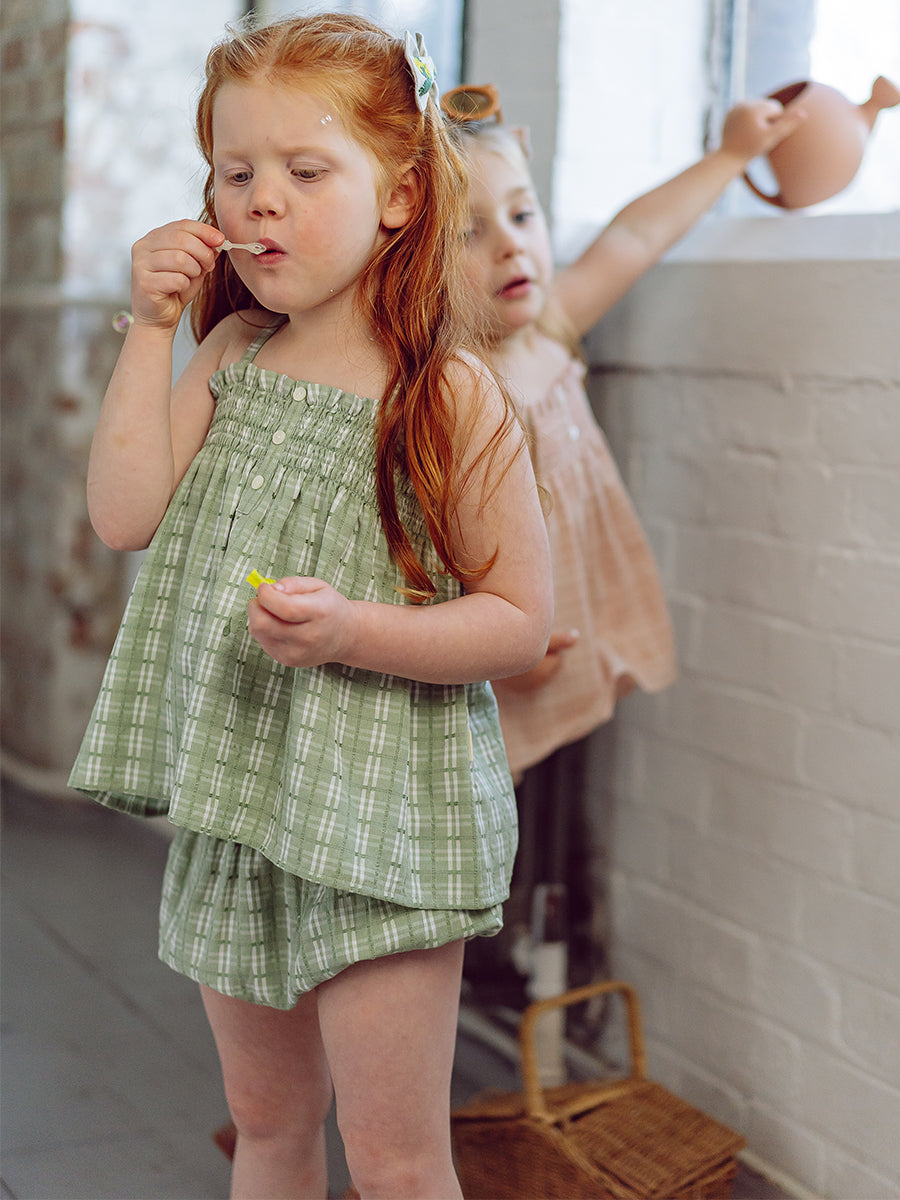 Vatican Top & Bloomers Set, Green Check – view 3