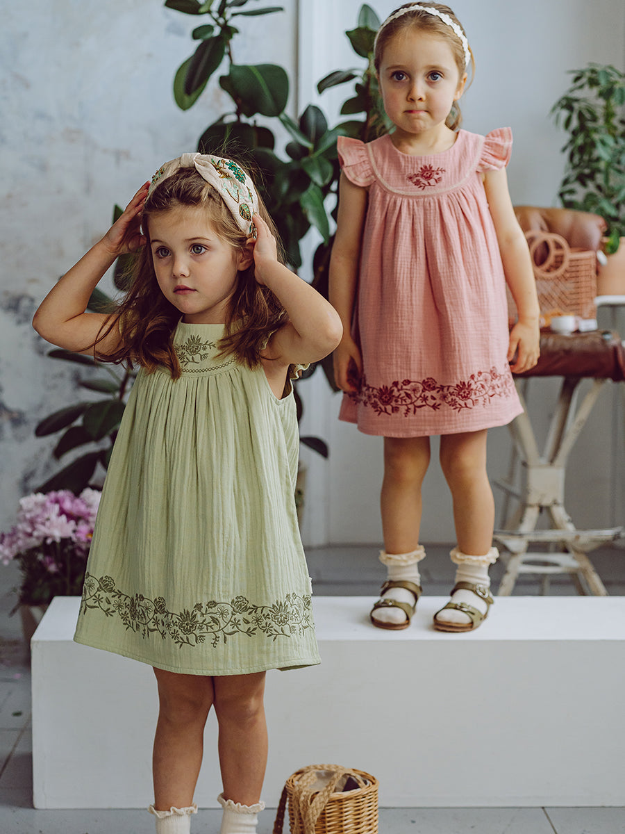 Getty Embroidered Dress, Misty Pink – Happyology