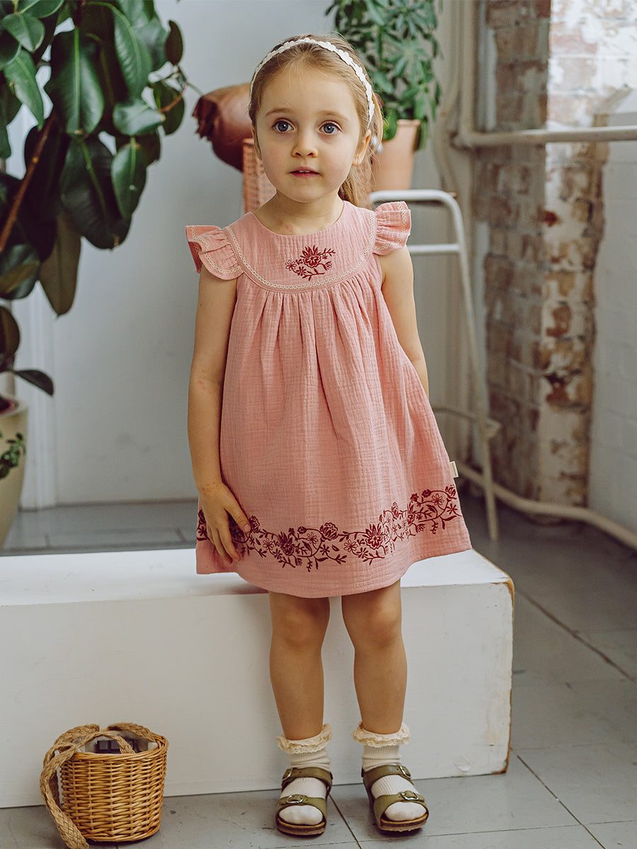 Getty Embroidered Dress, Misty Pink – view 7